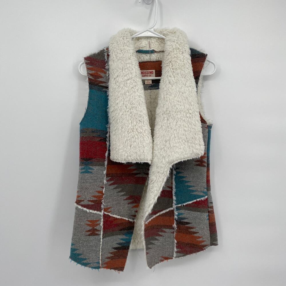 Mossimo Aztec Print Faux Fur Sherpa Lined Open Front Vest Size Small